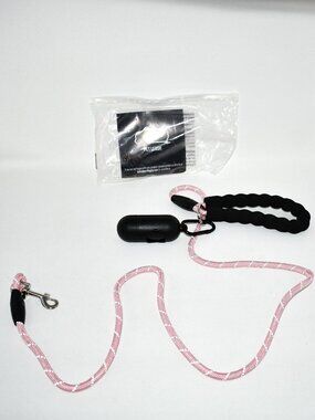 GORILLA GRIP Dog Leash 5 Ft Reflective Rope Pink w/ Padded Handle & Bag Dispense